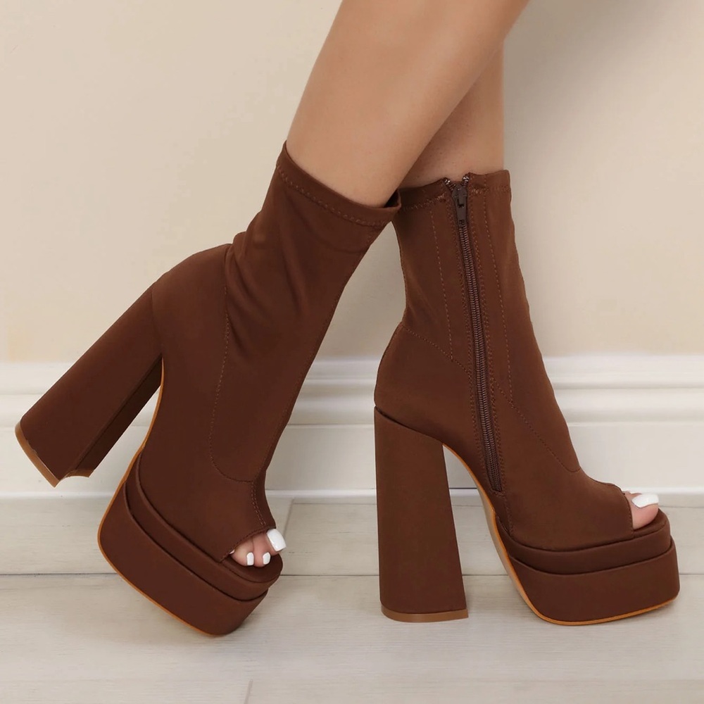 Brown platform booties - Fashion Nova NWOT